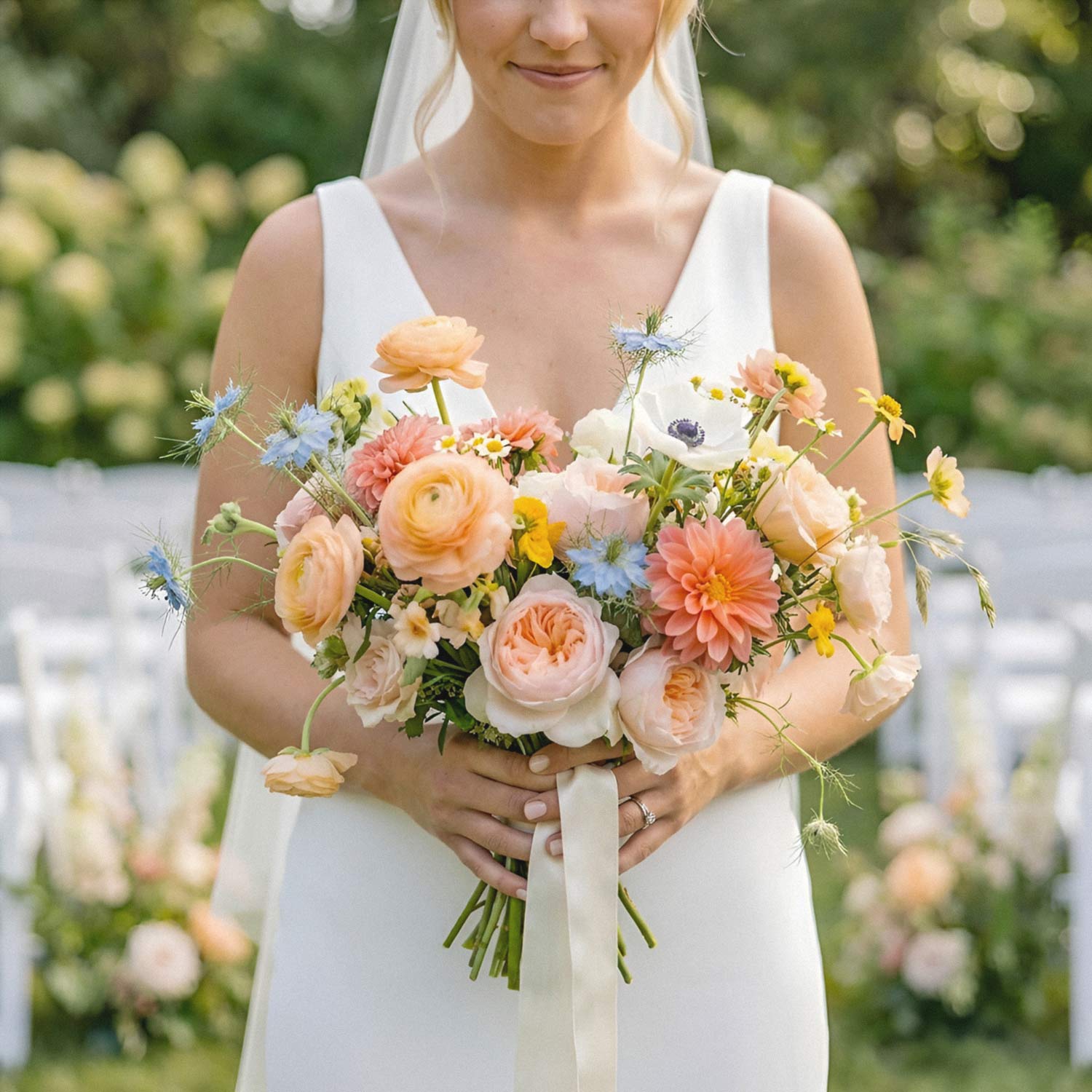 Peach Wildflower Bridal Bouquet