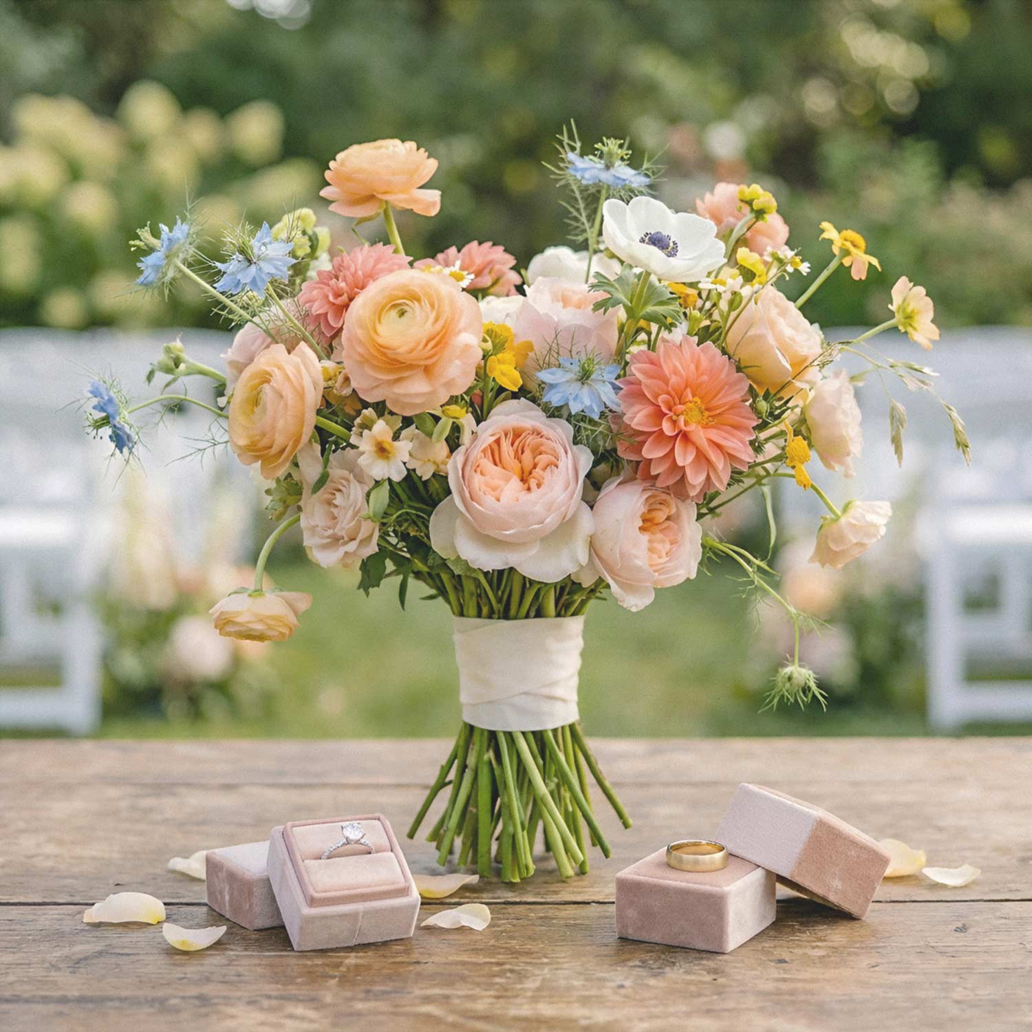 Peach Wildflower Bridal Bouquet - Image 4