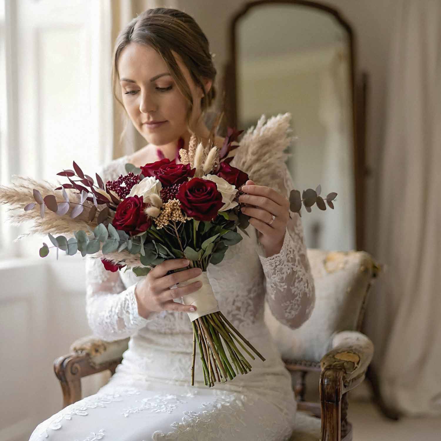 Burgundy & Pampas Bridal Bouquet
