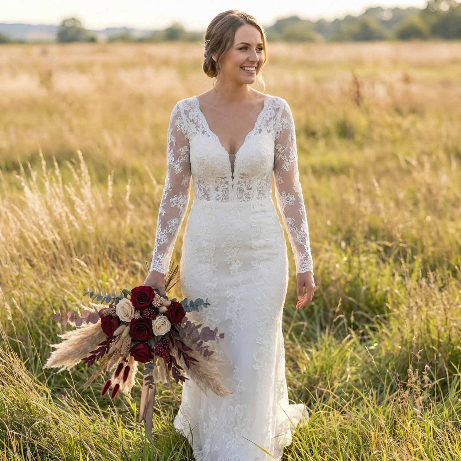 Burgundy & Pampas Bridal Bouquet