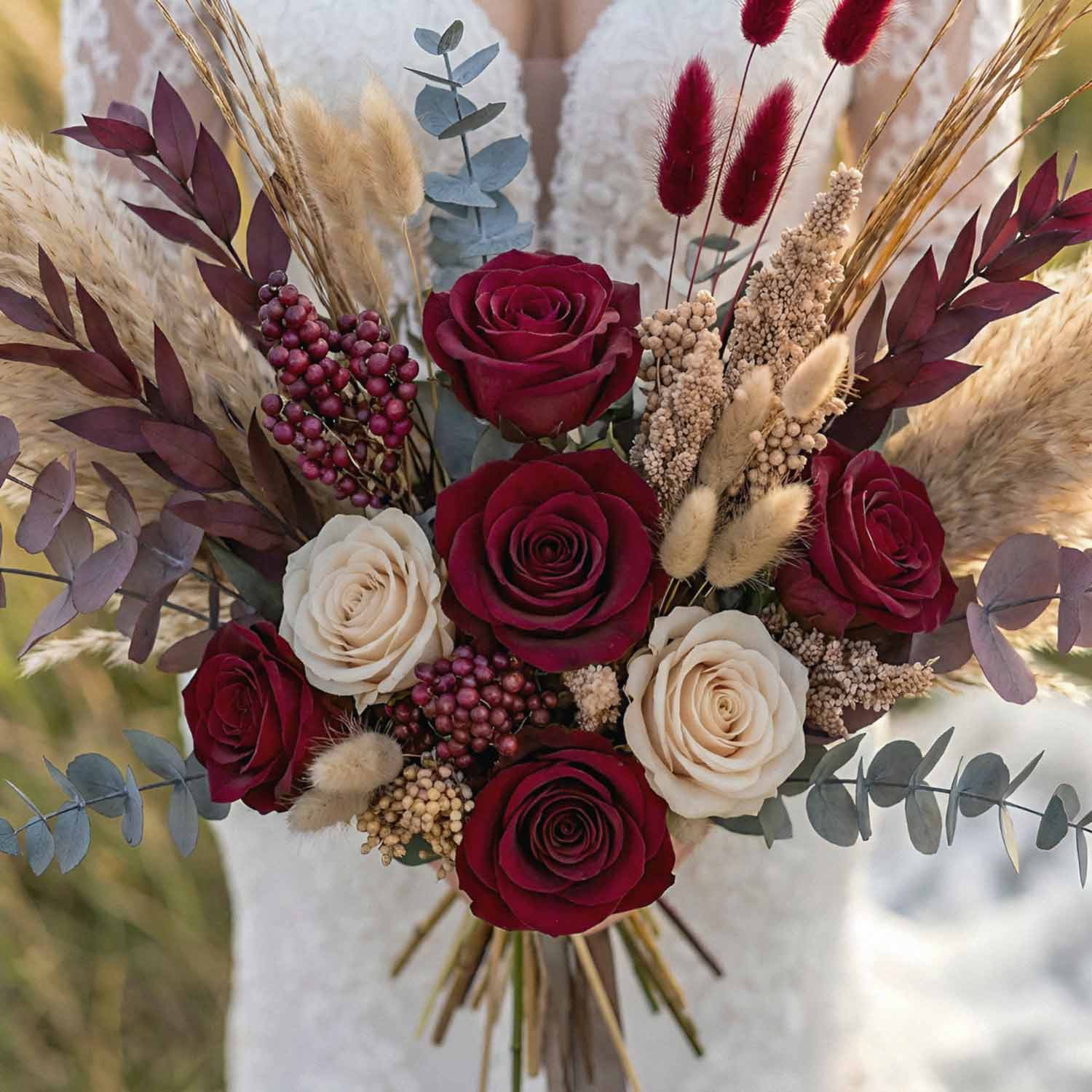 Burgundy & Pampas Bridal Bouquet