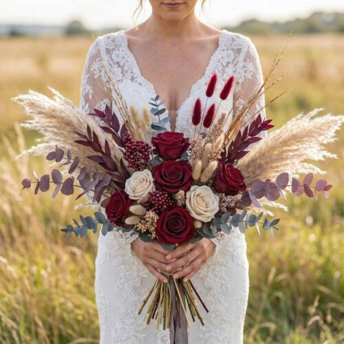 Burgundy & Pampas Bridal Bouquet