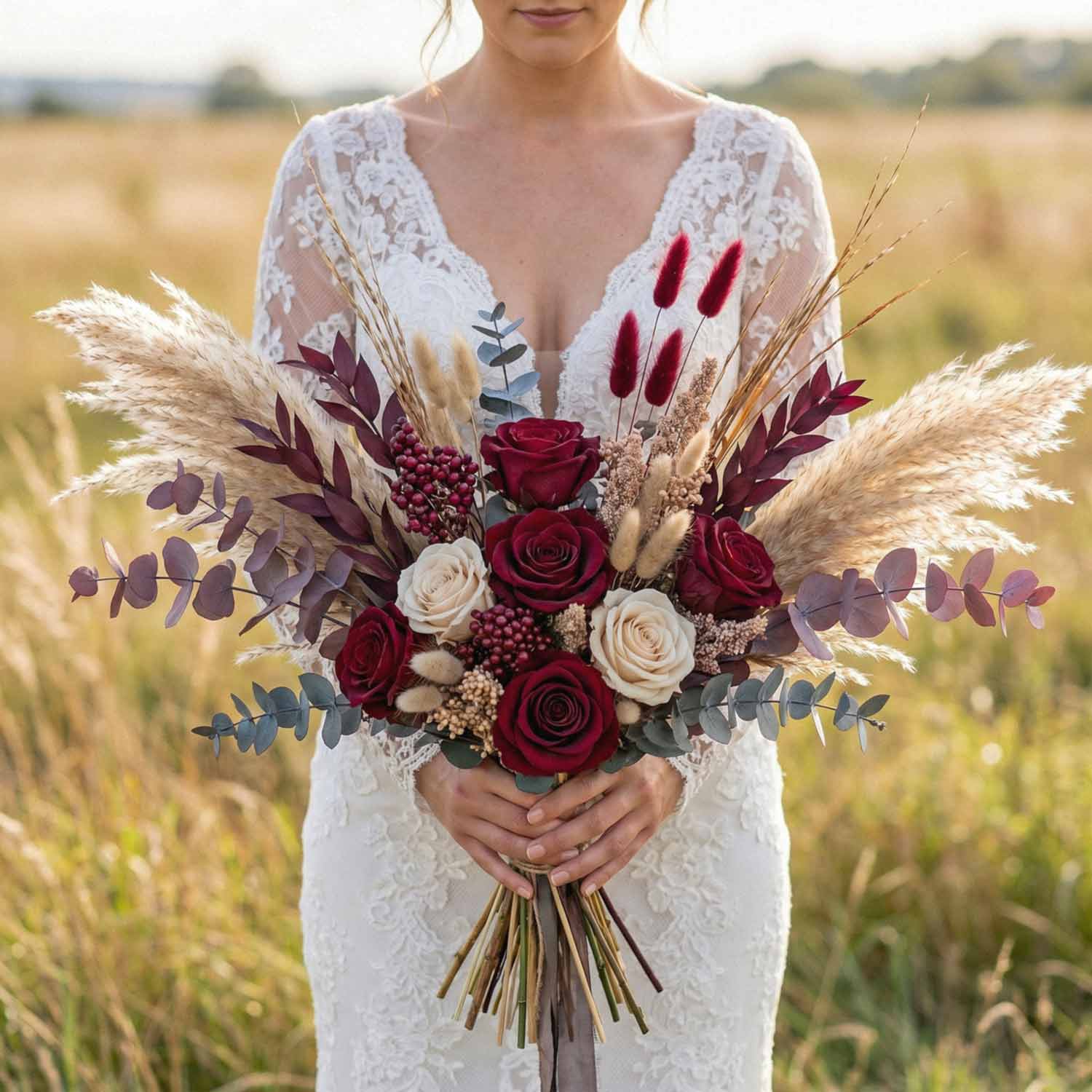 Burgundy & Pampas Bridal Bouquet