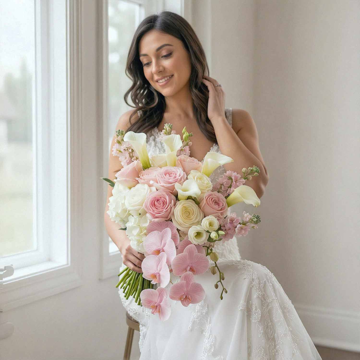 Pink Cascade Bridal Bouquet