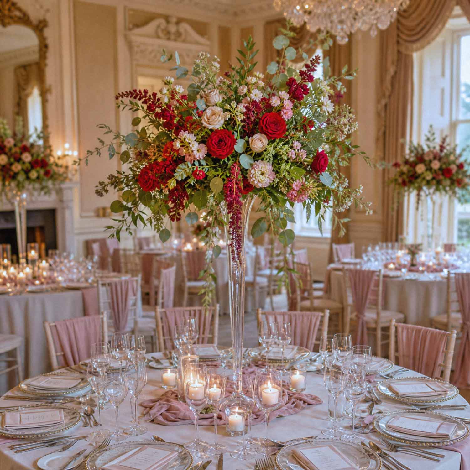 Ruby Devotion Flute Vase Table Centrepiece