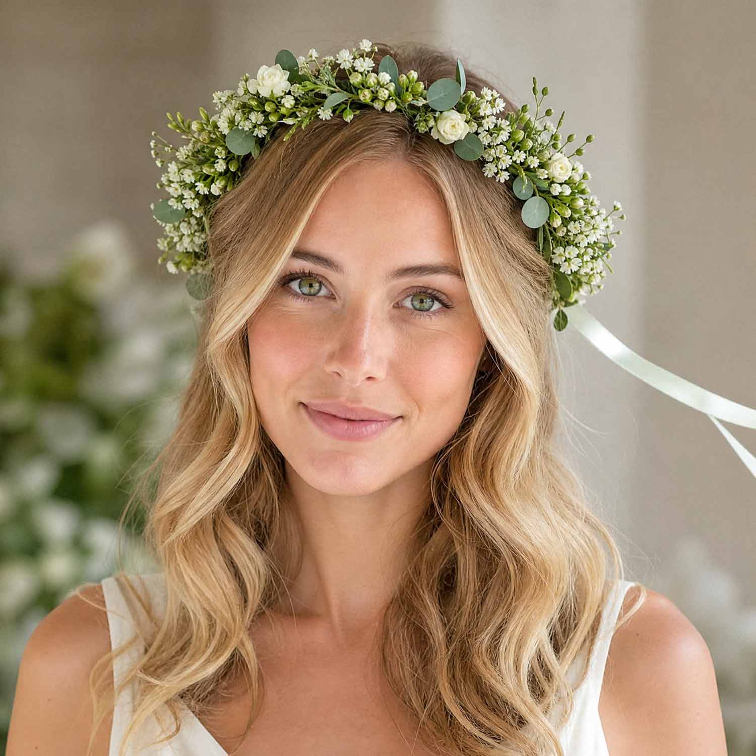 Green & White Adult Flower Crown
