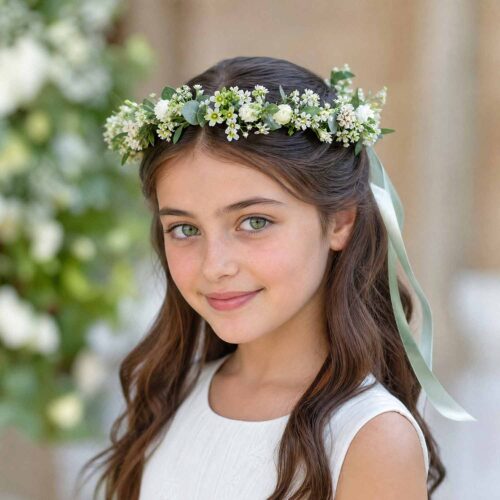 Green & White Child Flower Crown