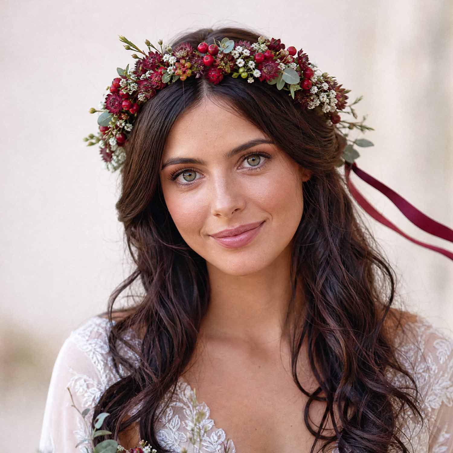 Red & Burgundy Adult Flower Crown