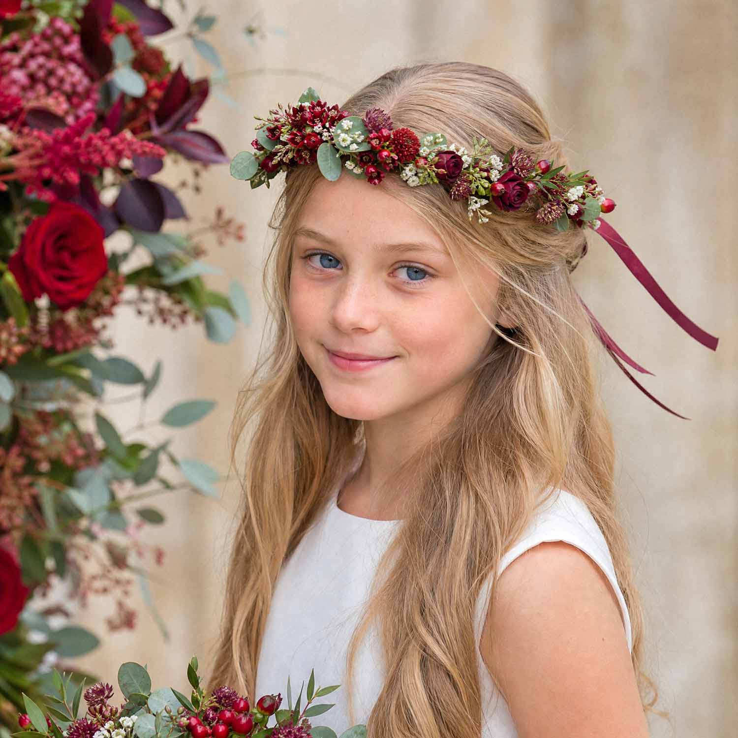 Red & Burgundy Child Flower Crown