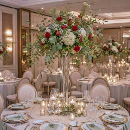 Crimson Promise Flute Vase Table Centrepiece