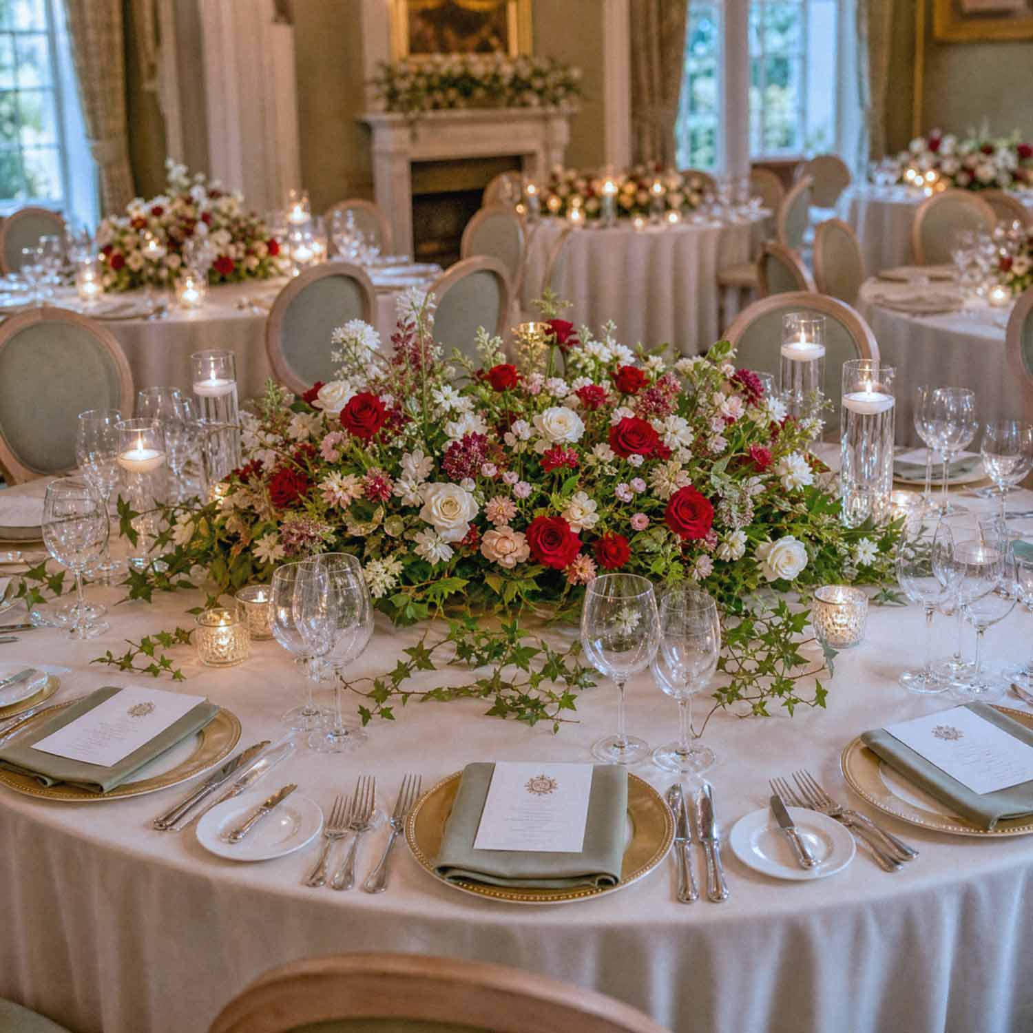 Crimson Promise Meadow Table Centrepiece