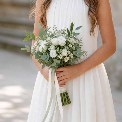 Green & White Flower Girl Bouquet