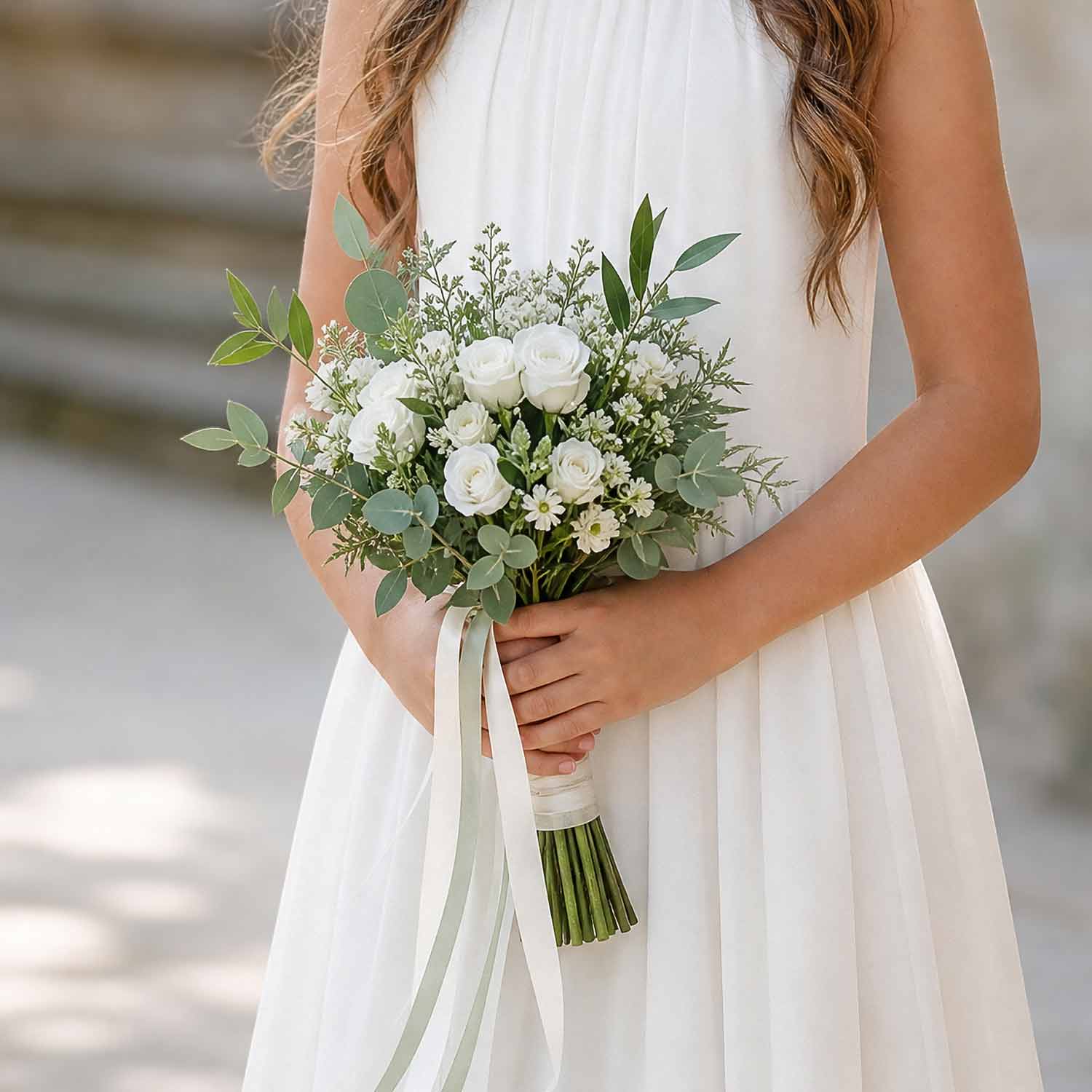 Green & White Flower Girl Bouquet
