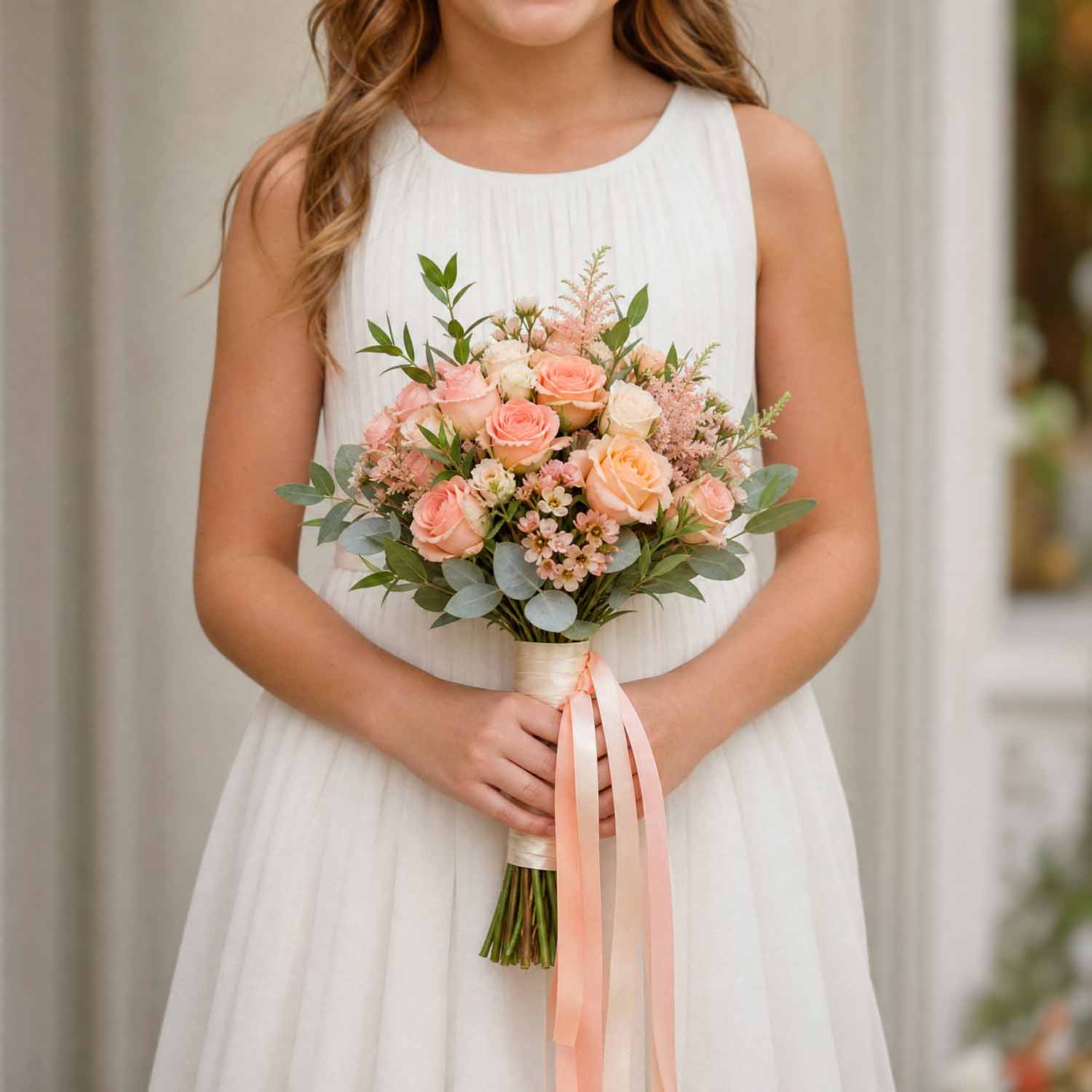 Peach & Coral Flower Girl Bouquet