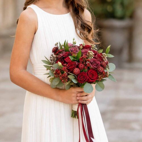 Red & Burgundy Flower Girl Bouquet