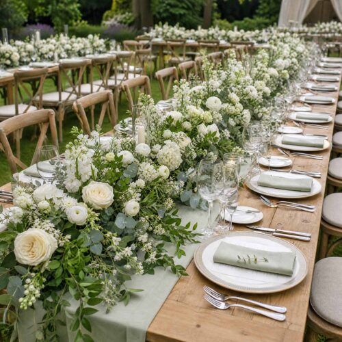 Green & White Table Centrepiece Garland