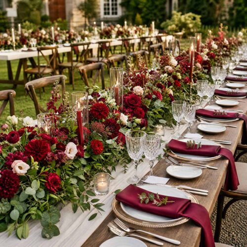 Red & Burgundy Table Centrepiece Garland