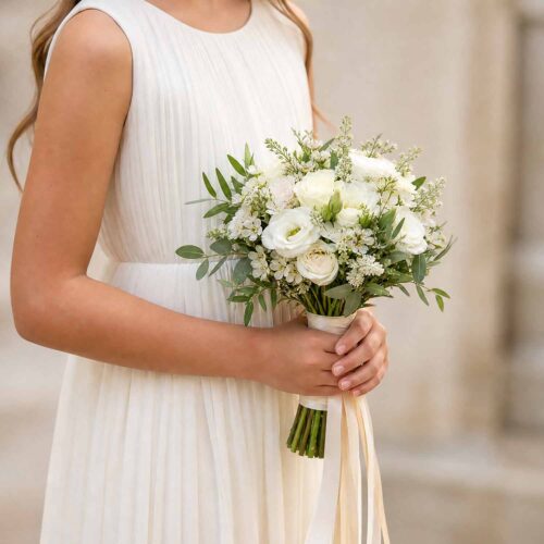 White & Ivory Flower Girl Bouquet