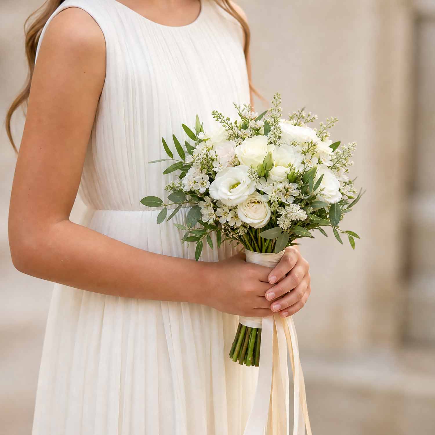 White & Ivory Flower Girl Bouquet